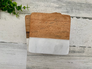 Thankful Marble and Wood Coasters