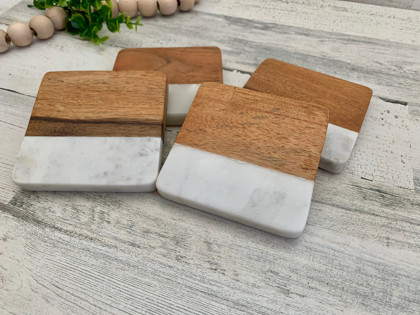 Thankful Marble and Wood Coasters