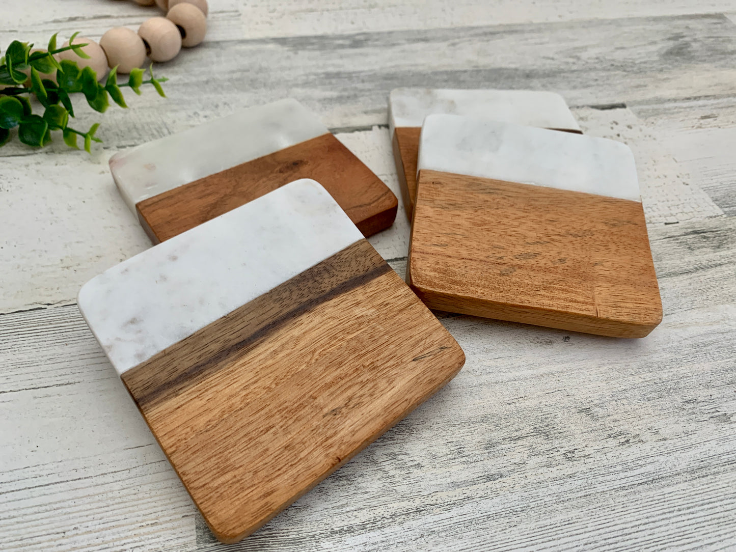 Thankful Marble and Wood Coasters