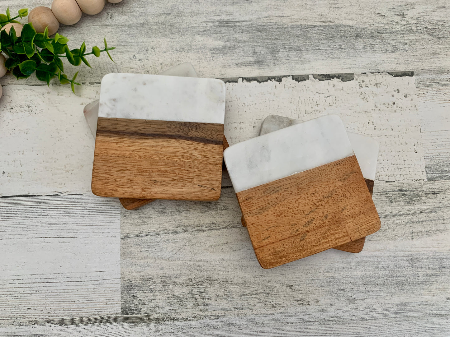 Thankful Marble and Wood Coasters