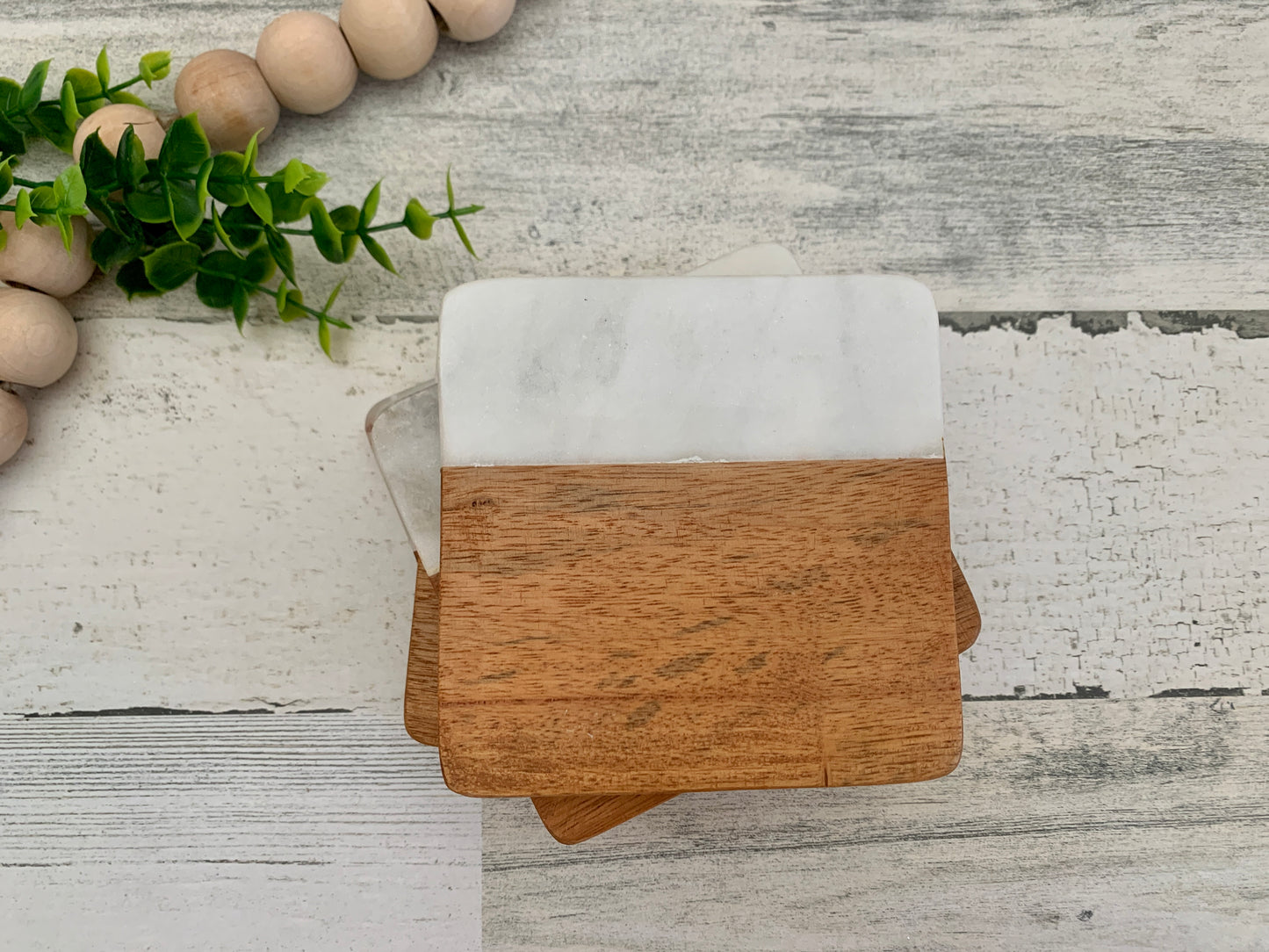 Thankful Marble and Wood Coasters