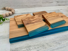 Load image into Gallery viewer, Olive Wood and Blue Resin Coasters

