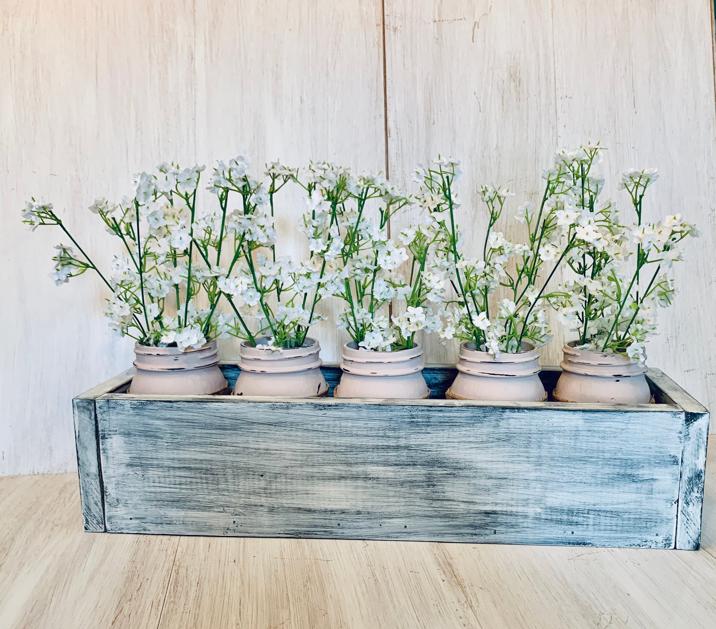 Wood mason jar planter box centerpiece | rustic farmhouse decor