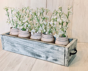Wood mason jar planter box centerpiece | rustic farmhouse decor