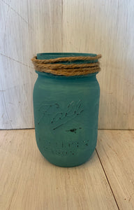 teal mason jar with twine