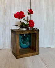 Load image into Gallery viewer, wooden box with mason jar and flowers
