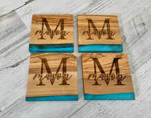 Load image into Gallery viewer, Olive Wood and Blue Resin Coasters
