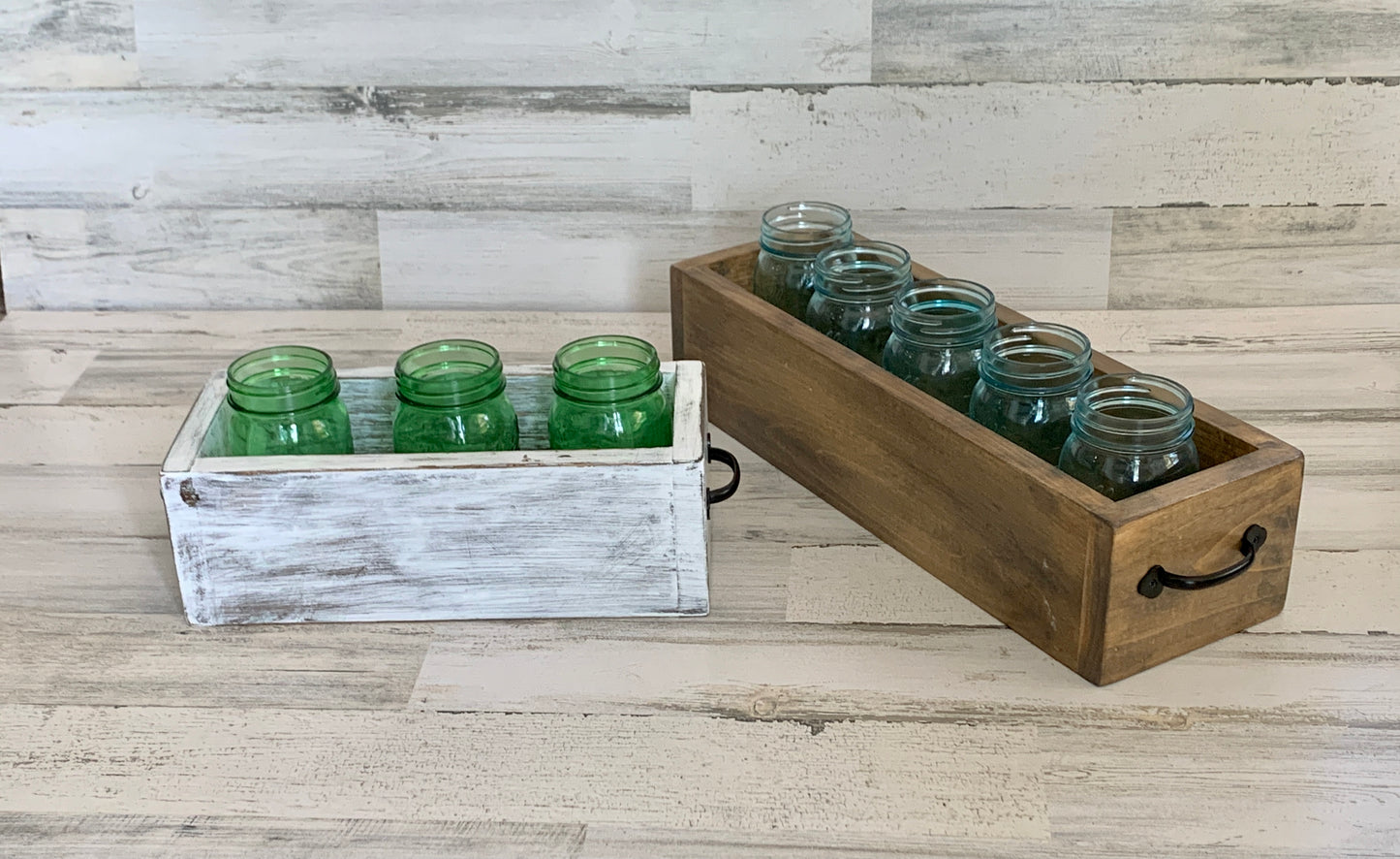 Wood mason jar planter box centerpiece | rustic farmhouse decor