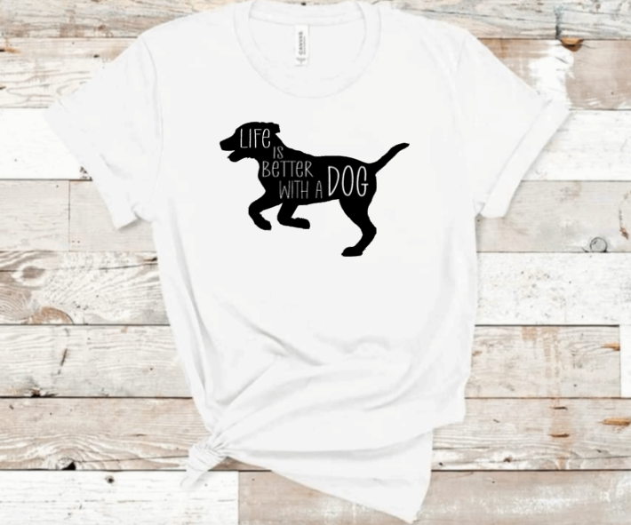 Silhouette of a dog running with the words 