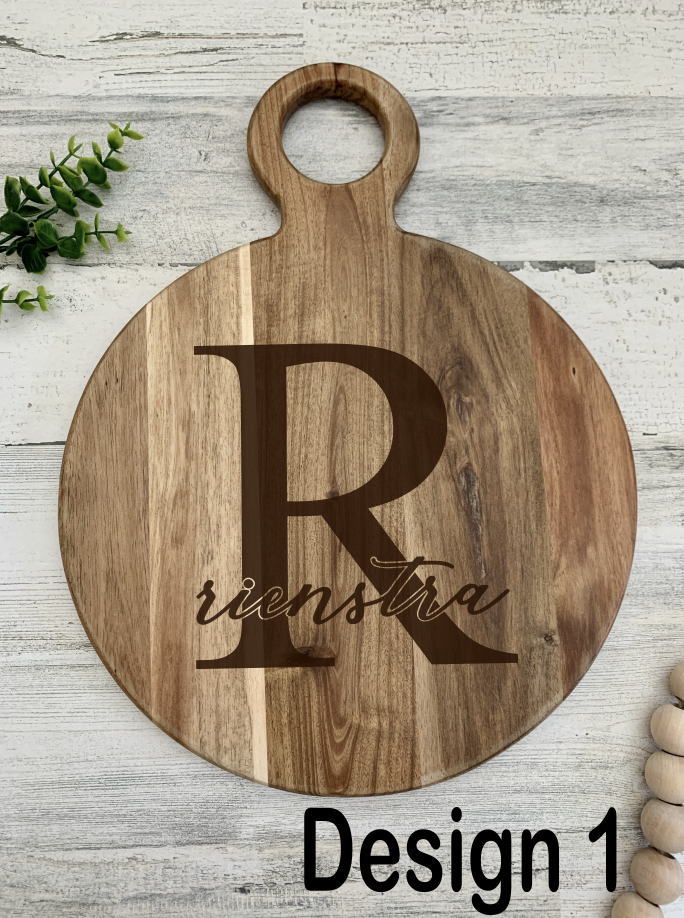 Custom Engraved Round Cutting Board Round Handle